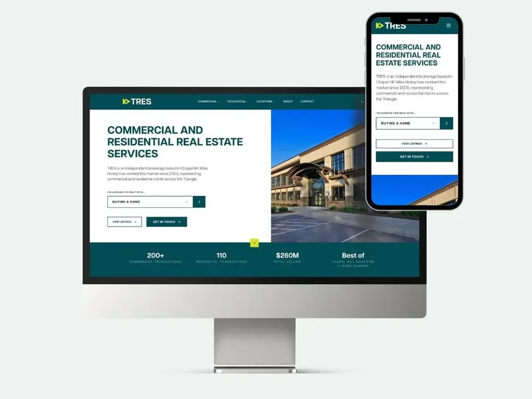 TRES custom website on desktop and mobile